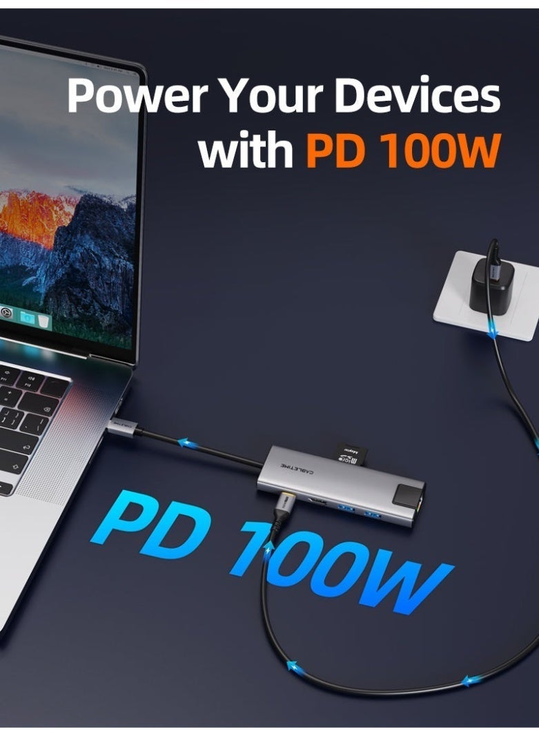 كابل تايم موزع USB-C 9 في 1 مع منفذ HDMI بدقة 4K، منفذ شحن، منفذ إيثرنت، منفذ صوت - Image 4